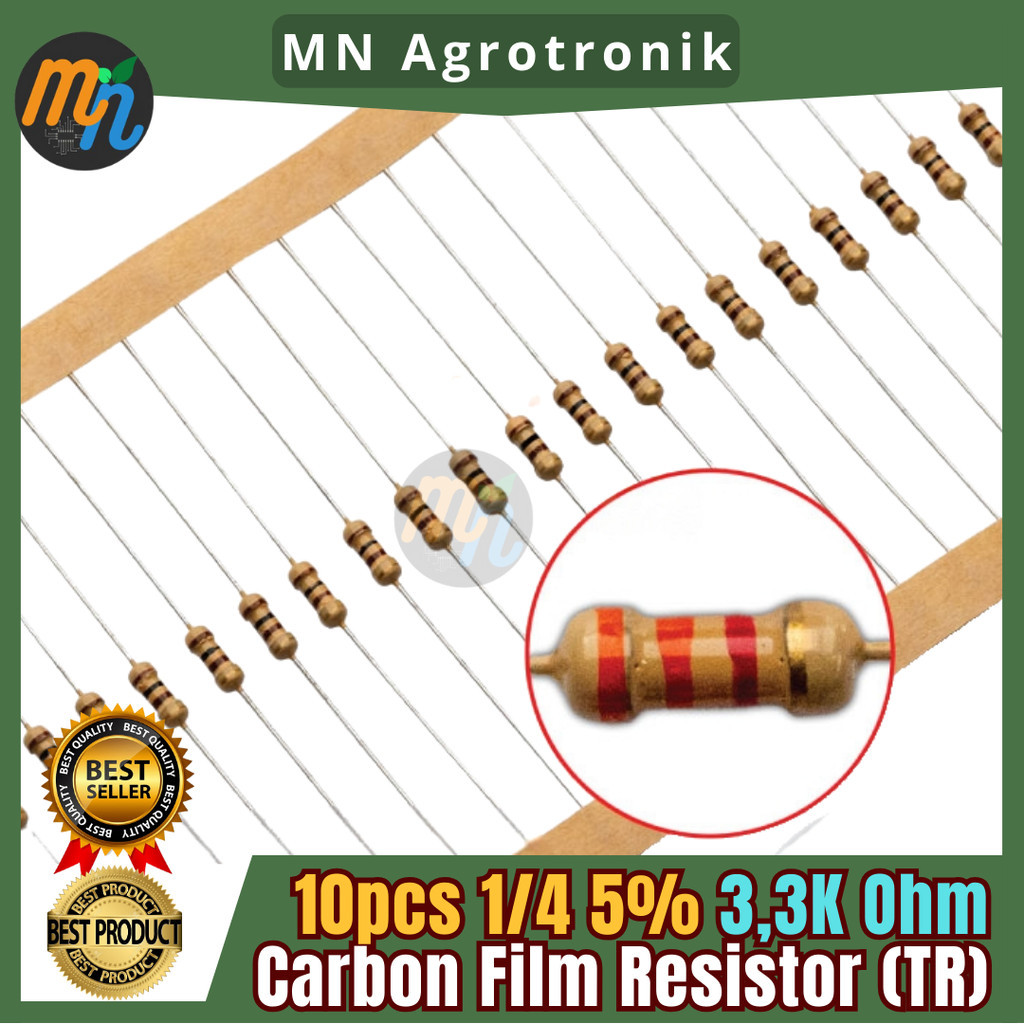 10pcs Resistor 3.3K Ohm 1/4W 5% Carbon Resistor 3K3 0.25W 0.25 Watt Resistor