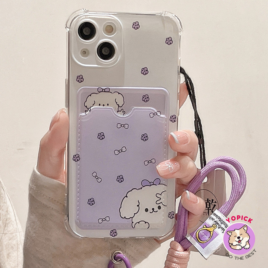 Flower Dog Phone case can hold coins photos card inserts wallet Suitable for Vivo OPPO Iphone soft-s