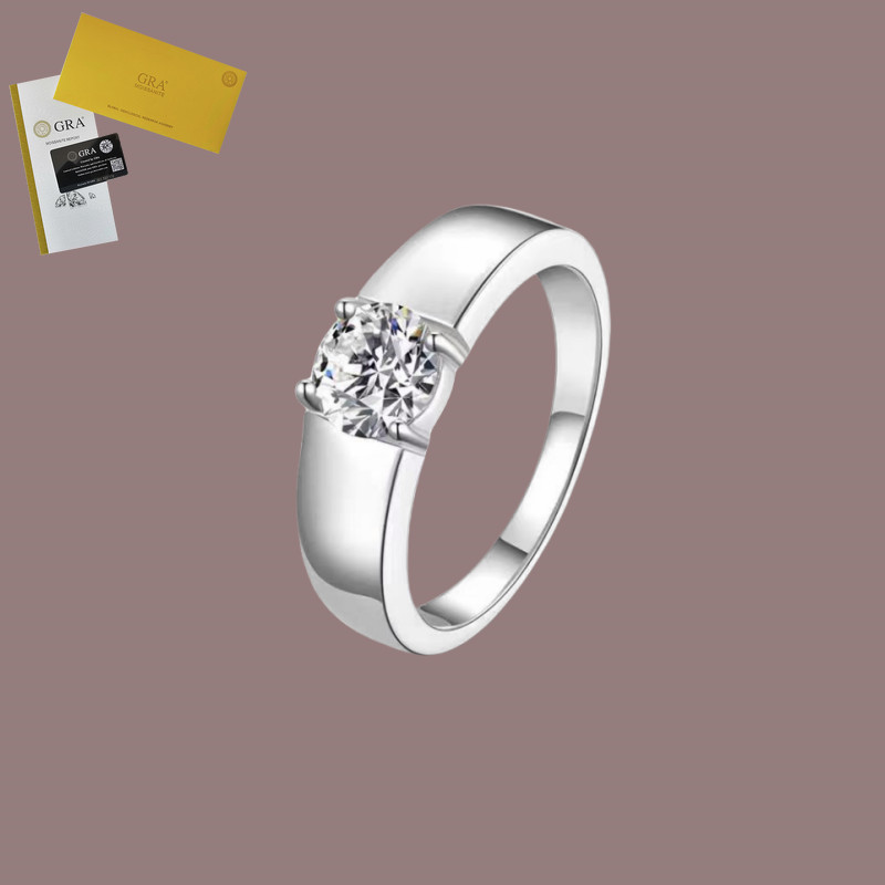 Termasuk Sertifikat GRA Pt950 Cincin Pria Platinum 2 Karat Moissanite