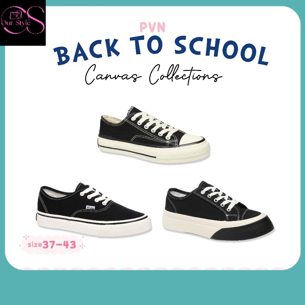 Sepatu Terkini / PVN Jisung Sepatu Sekolah Hitam Sneakers Wanita Sport Shoes Black 029