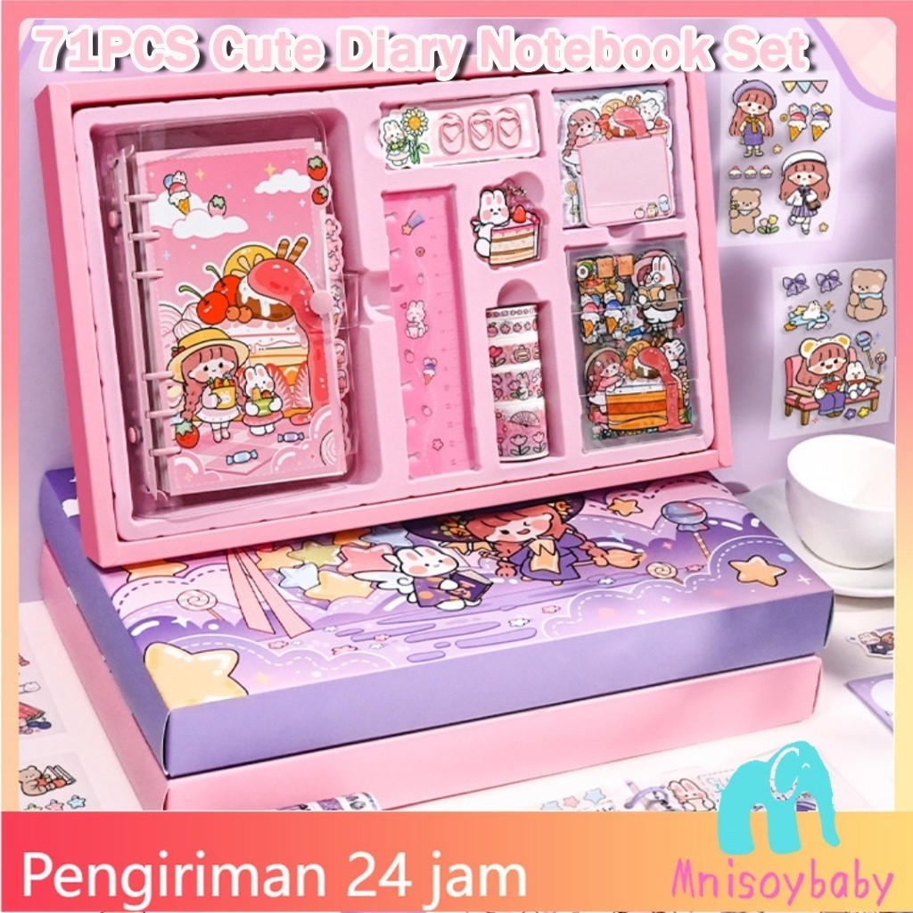 

Banyak Dicari 【COD】71PCS Diary Lucu dan Set Stiker Gaya Korea Cute Handbook Notebook Diary DIY Dekorasi Kotak Hadiah Anak Perempuan Ungu Merah Muda