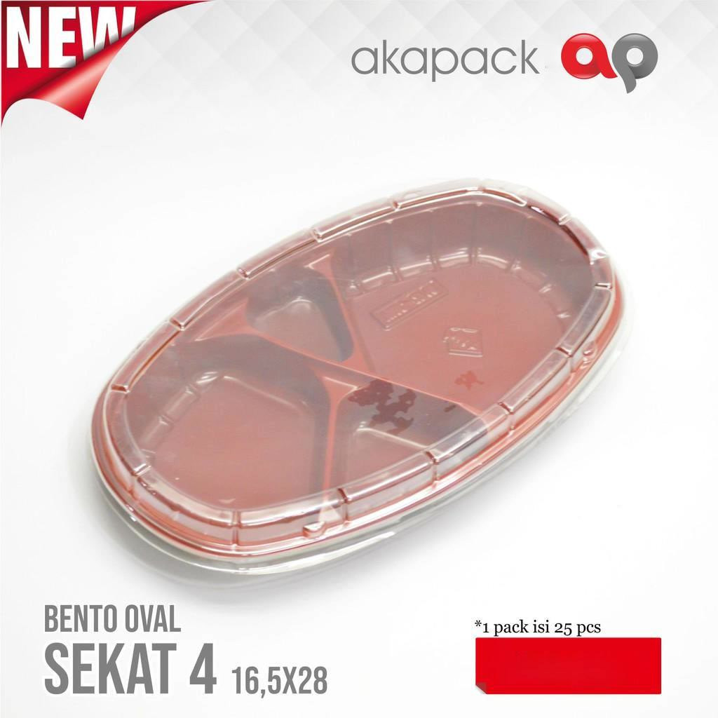 (10pc) WADAH BENTO OVAL SEKAT 4 RED-BLACK MINIMAL 50PCS MODEL JEPANG 16.5x28cm