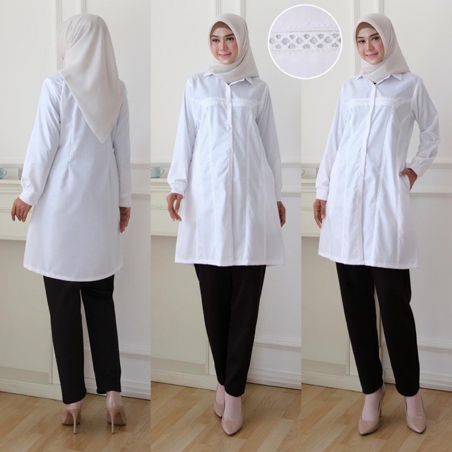 Seenaoutfit - Kemeja PNS TK 002 Atasan Baju Kemeja Putih Lengan Panjang Wanita Terlaris Jumbo Tunik 