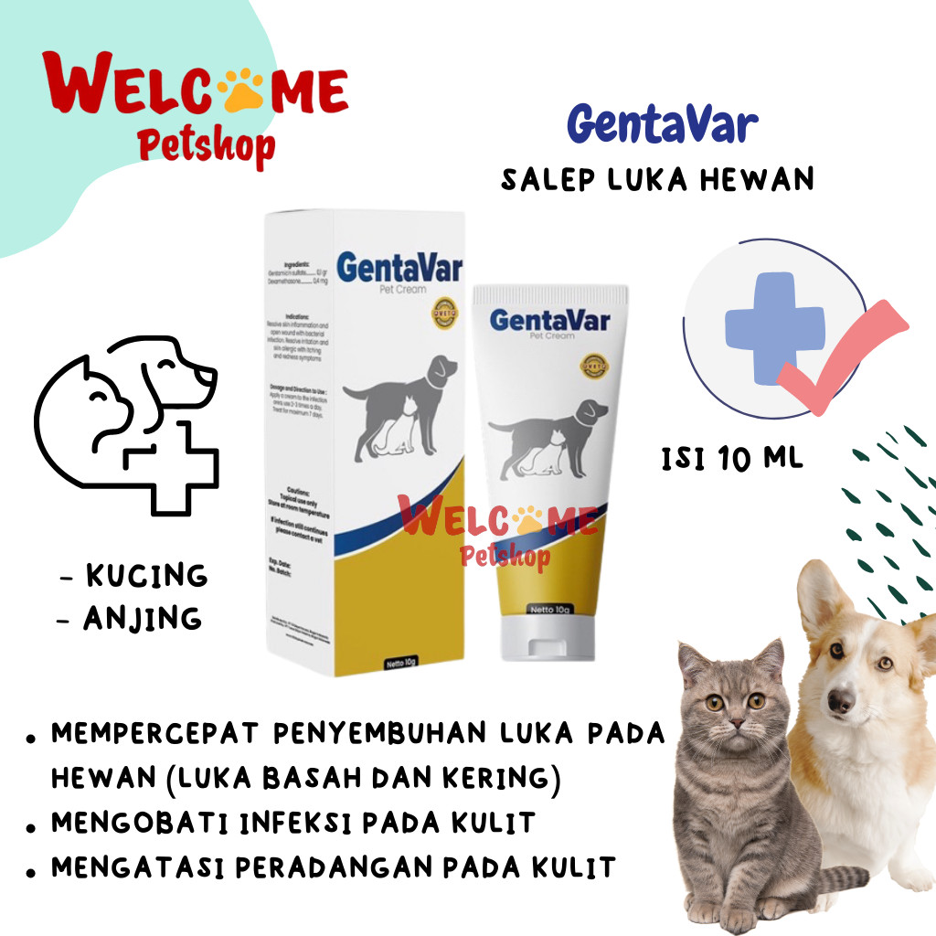 GentaVar 10ml Krim Salep Luka Anjing Kucing Basah Nanah Infeksi Kulit