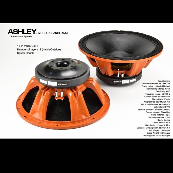 Speaker komponen ashley ORANGE 154A 15inch ORIGINAL