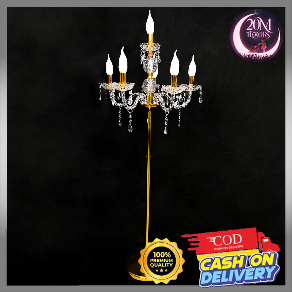 1 Set Lampu Standing / Berdiri Lilin Chandelier Cabang 6 Kristal Akrilik - Lampu dekorasi pelaminan 