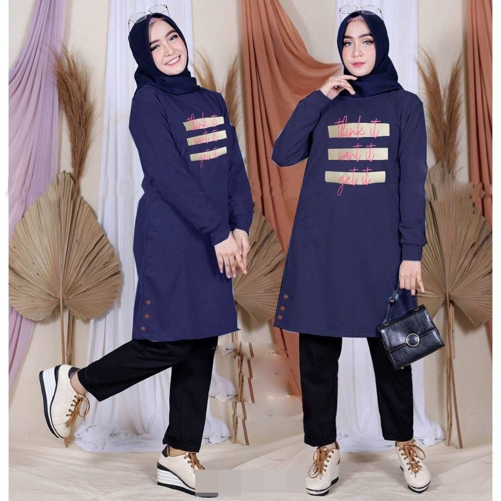 JF Tunik Wanita Lengan Panjang Baju Tunik Kaos Wanita Terbaru THINK IT/ GAMIS MODEL BARU MURAH