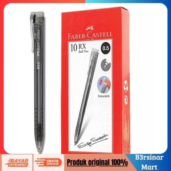

[[KUALITAS TERBAIK]] Pulpen / Ballpoint FaberCastell RX 0.5 mm tinta hitamBox isi 10 pcs COD