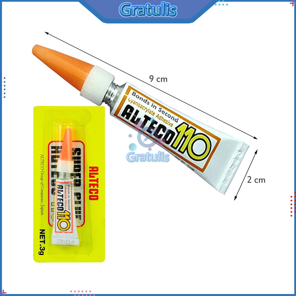 

LEM SUPER GLUE ALTECO 110 [3G/1 PCS] / LEM SERBAGUNA UNTUK BESI LOGAM PLASTIK KAYU SANDAL SEPATU DAN PORSELEN