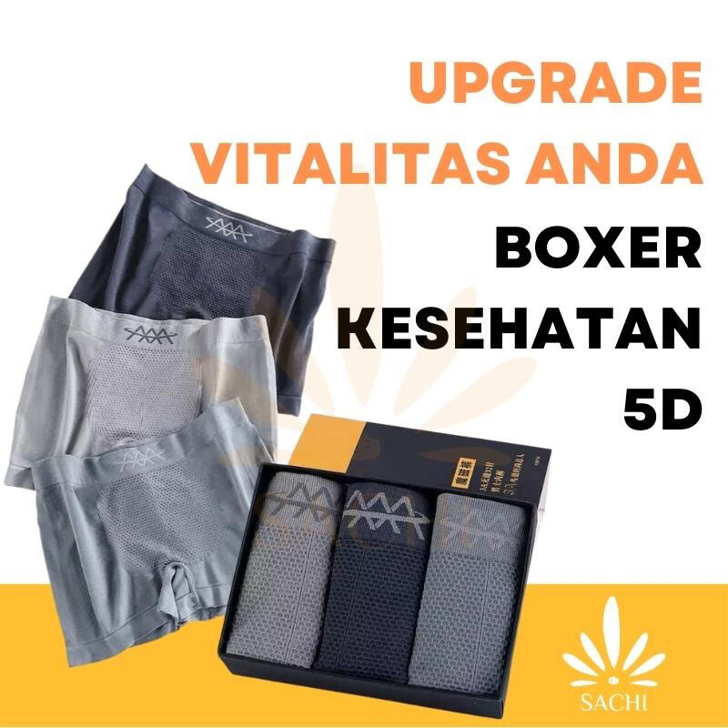 Isi 3 Pcs Celana Dalam 5D Magnetic Premium Boxer Therapy Kesehatan Vitalitas Pria Bahan Seamless Ori