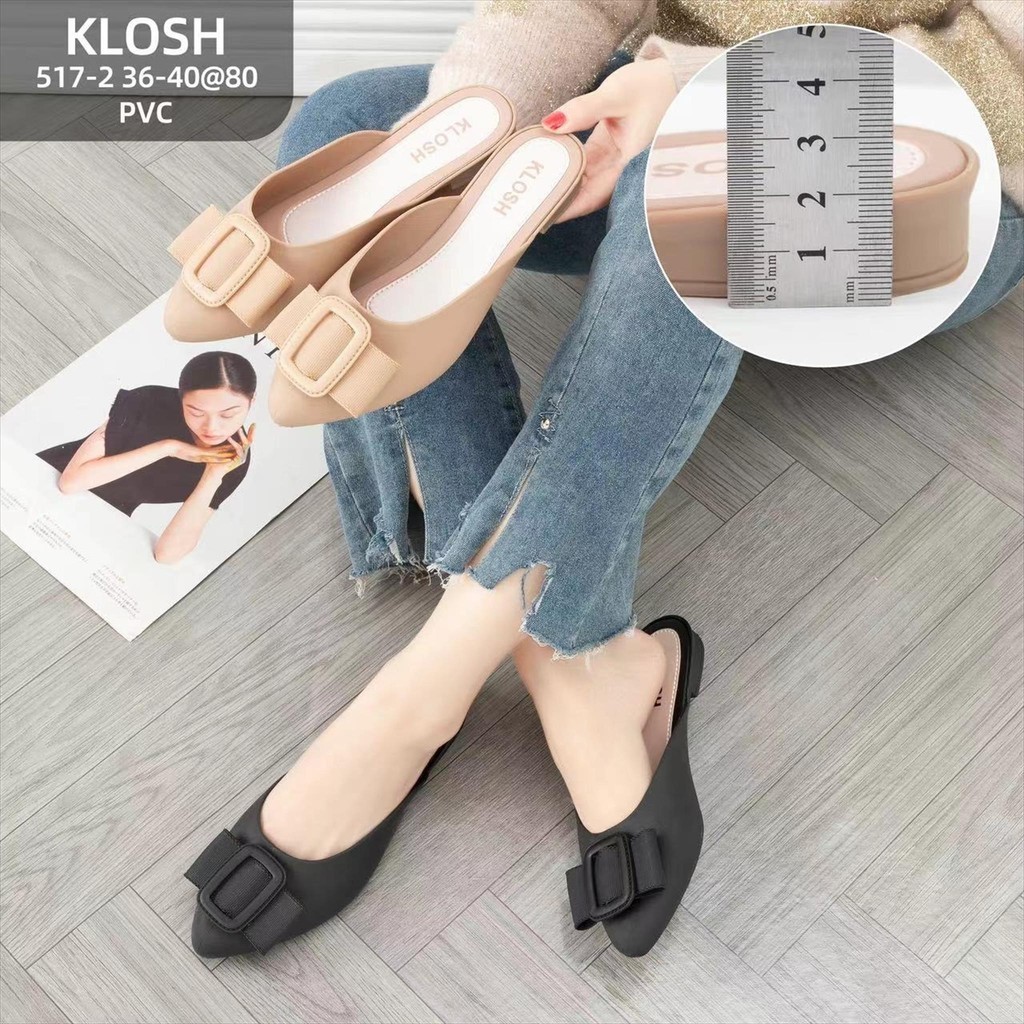 Sepatu Sandal Jelly Slop Formal Teplek Ujung Lancip motif Pita LCR 517-2 36-40