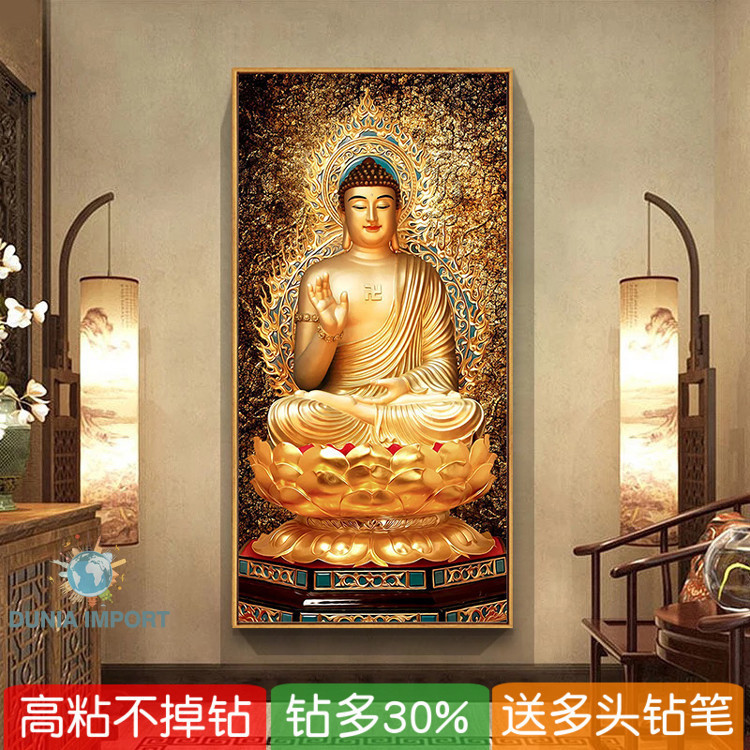 DIY Diamond Painting 5D Lukisan Berlian Buddha Tathagata Emas Patung Buddha Namo Amitabha Titik Jahi