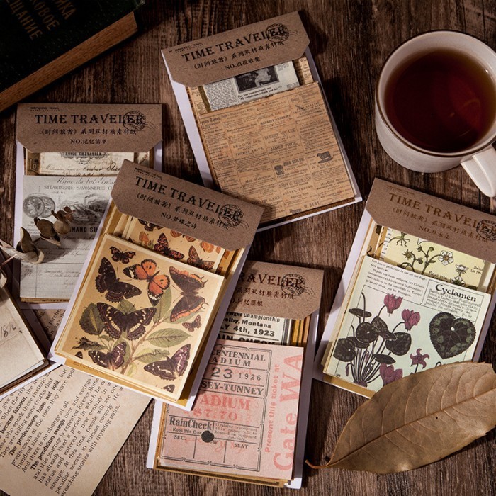 

60 Lembar Bahan Scrapbook Journal Set DIY TIME TRAVEL EDITION Retro Sticker Aesthetic Journalling Set