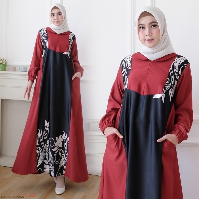 Baju Maxi Syakila Maroon NI Maxi Wanita balotelli maroon Kekinian
