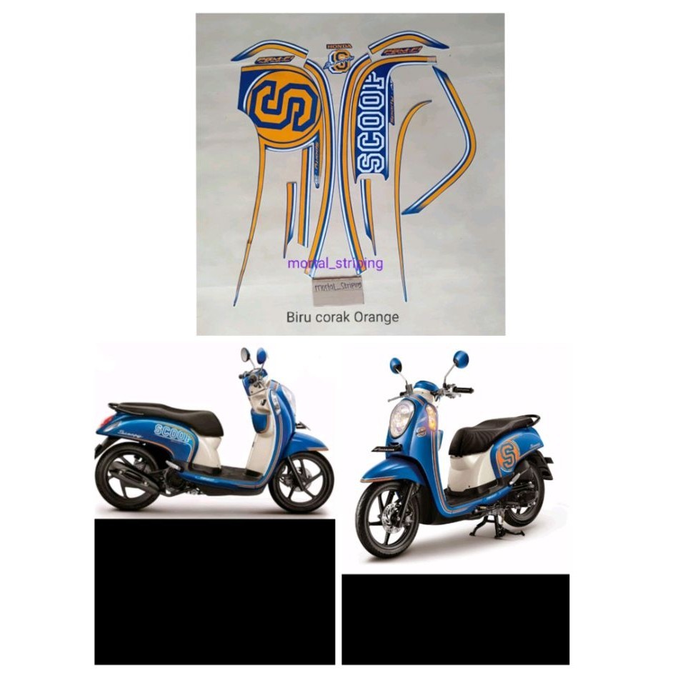 STICKER STRIPING FULL SET LIST BODY MOTOR SCOOPY FI SPORTY 2014 BIRU ORANGE STANDAR