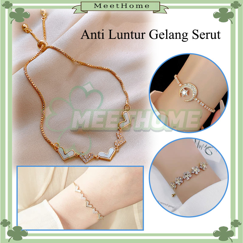 Wanita Korea Gelang Mewah Zirkon/Gelang Serut Dapat Disesuaikan/Gelang Serut Titanium Wanita Korea