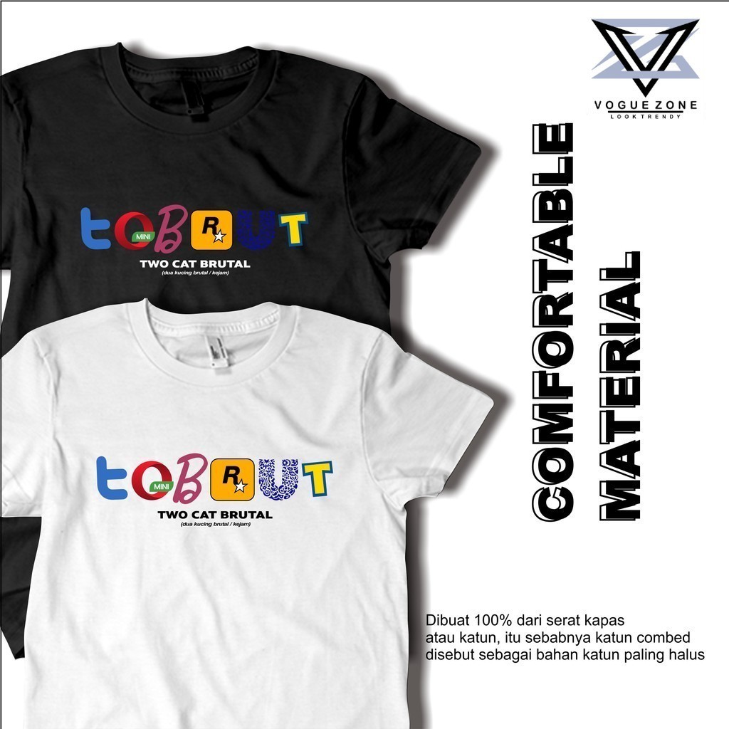 Vogue Zone Kaos Plesetan Lucu Logo TOBRUT Two Cat Brutal Baju Kaos Pria Distro Keren Viral TikTok T 