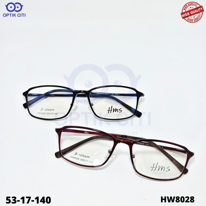 Frame Kacamata Kotak Pria Wanita Original HMS 8028 Ringan Lentur