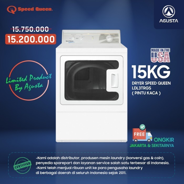 Mesin Pengering atau Dryer SpeedQueen 15kg - Pintu Kaca