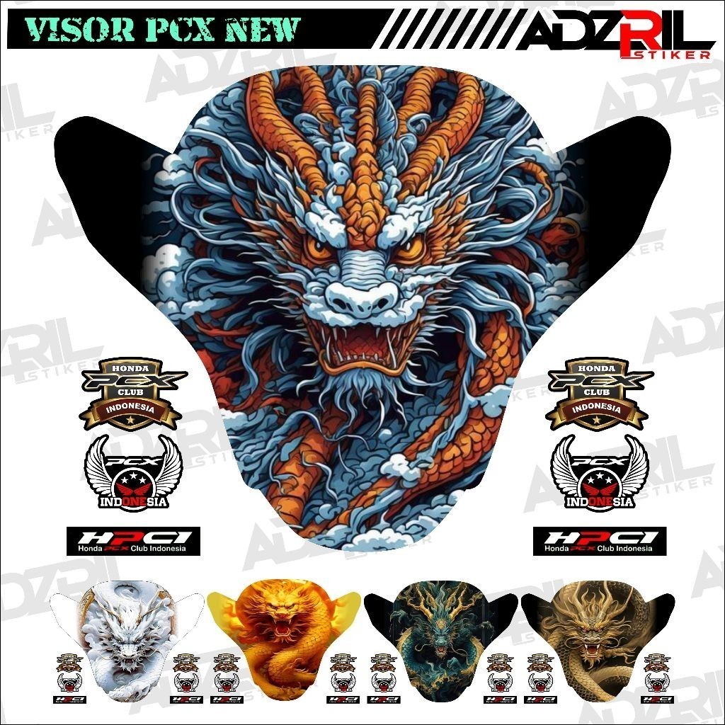 Stiker visor Winshield HONDA PCX 160 NEW  GAMBAR NAGA PUTIH (034) / stiker  Winshield  NAGA HIJAU/st