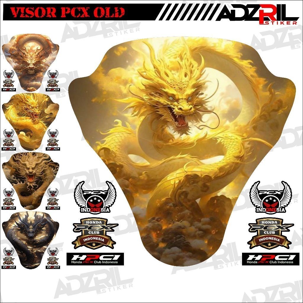 Stiker visor Winshield HONDA PCX 150 OLD  GAMBAR NAGA EMAS (033) / stiker  Winshield  NAGA HIJAU/sti