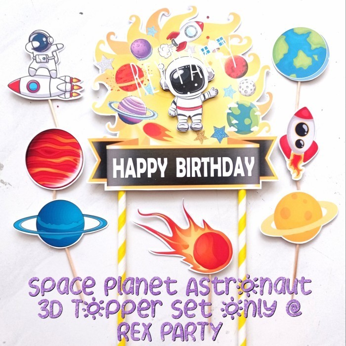 Vincent Space Astronaut Solar System Cake Topper 3D/Planets Space Astronaut