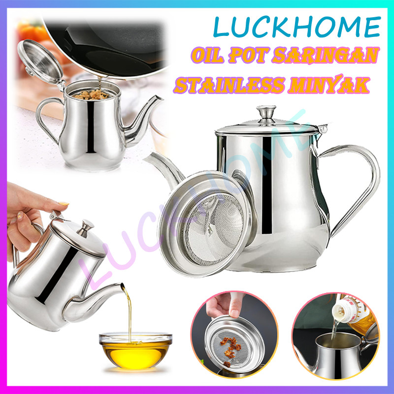 Saringan Minyak Goreng Stainless Steel Teko Penyaringan Minyak Teko kopi Tempat Saringan Oil Pot Min