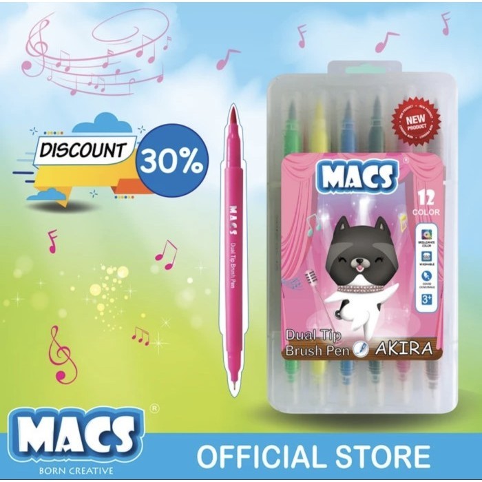 

Termurah~ Dual Tip Brush Pen Marker Color 12 / 24 Warna MACS - Brush MACS 12 w