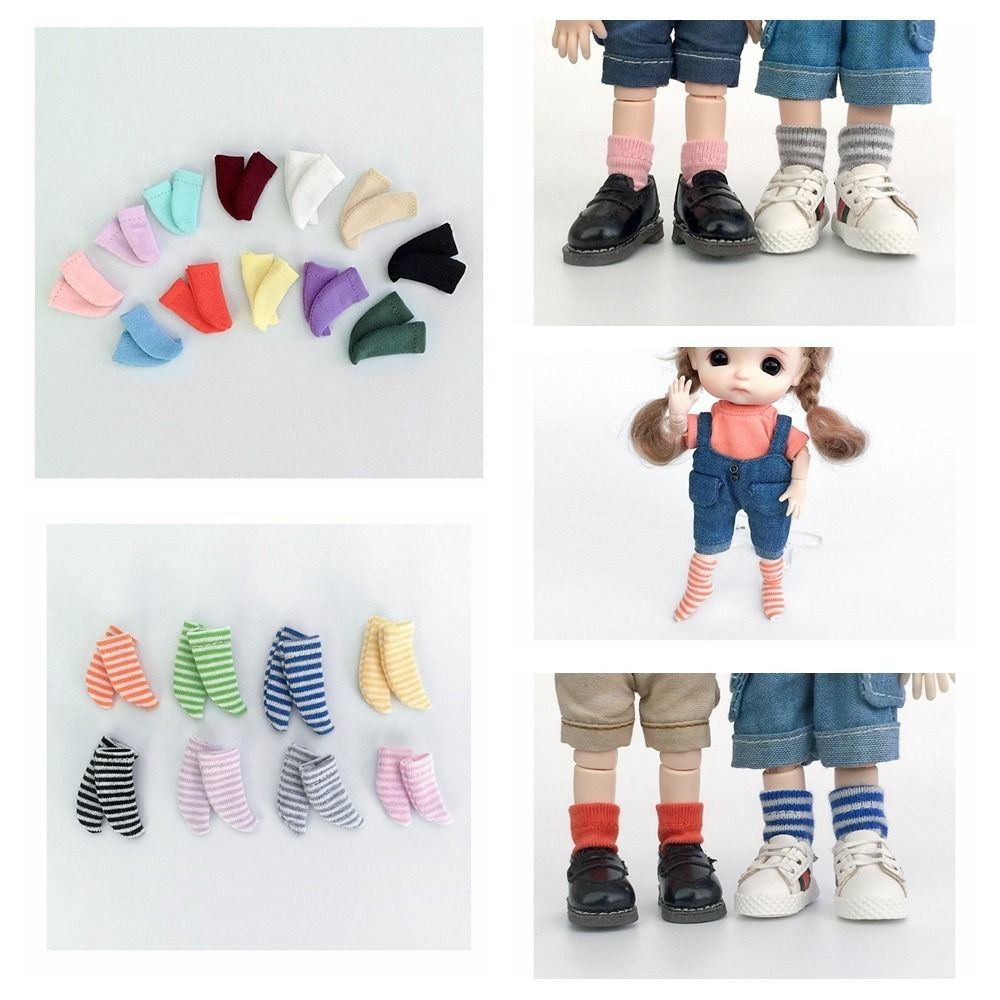 Cotton Ob11 Doll Socks Doll Accessories Short Solid Color Doll Short Striped Socks Mini Colorful 1/1