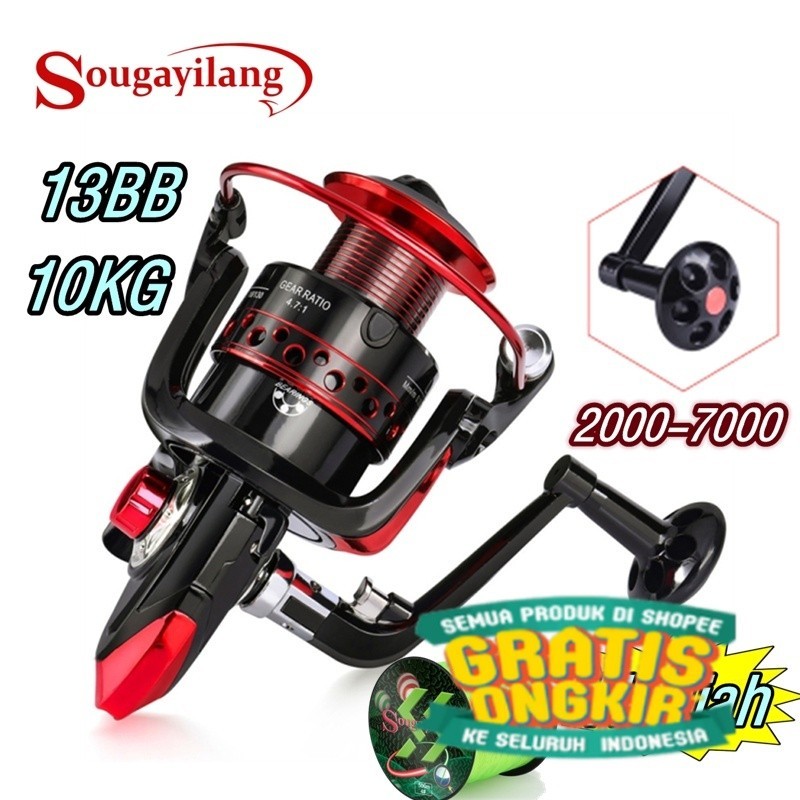 Sougayilang Reel Pancing 2000-7000 13BB Spinning Bahan Aluminium Spool Gagang Katrol Pancing Rill Pa