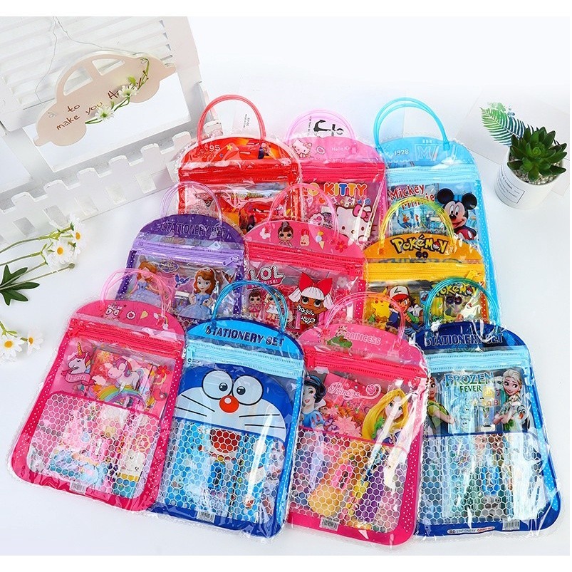 

Alat tulis set tas 7 in 1 bingkisan kado ulang tahun anak sekolah pensil buku kartun stationary set birthday souvernir gift