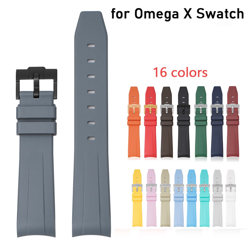 Curved End Rubber Strap for Omega X Swatch MoonSwatch Stainless Steel Buckle Men Women Sport Waterpr