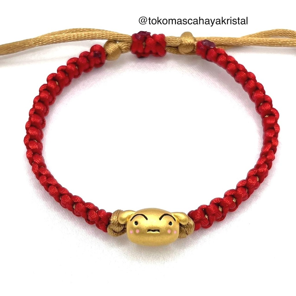Gelang Tali Emas Charm Anjing Shiro (Kokoh) / Puitih Shinchan Emas Asli kadar 24k HK Hongkong 999%