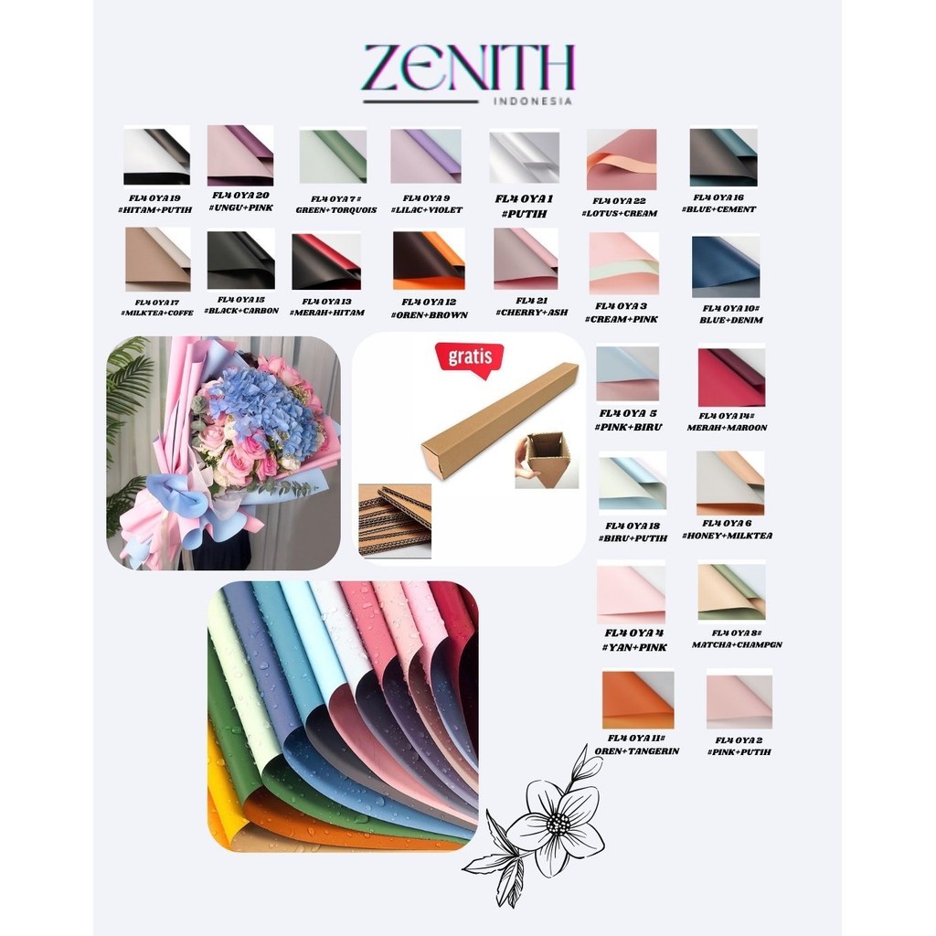 

Zenith - (5 LEMBAR) - FL4 OYA SMALL 38.5*45CM Kertas Bunga Buket Dua Warna Bi Color/Kertas Buket Florist Cellophane