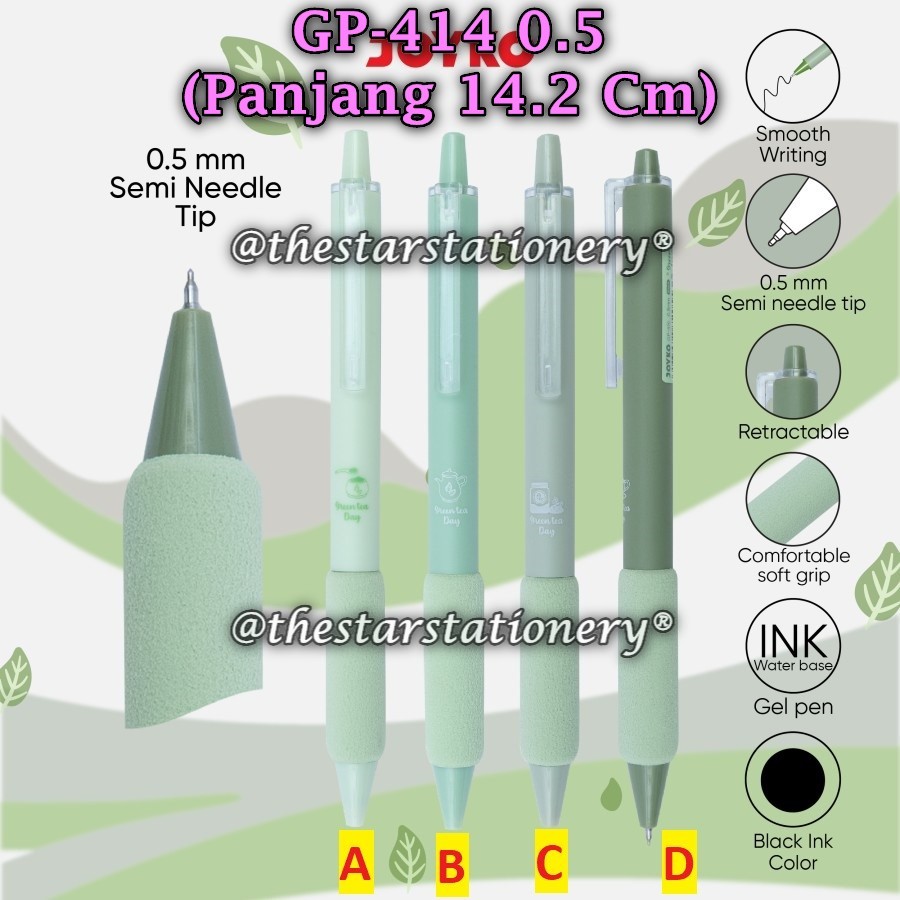 

(1 Biji) Gelpen JOYKO GP-414 0.5 mm Black / Gel Pen Pulpen Pena Joyko GP-414 Green tea Day (1 Biji)