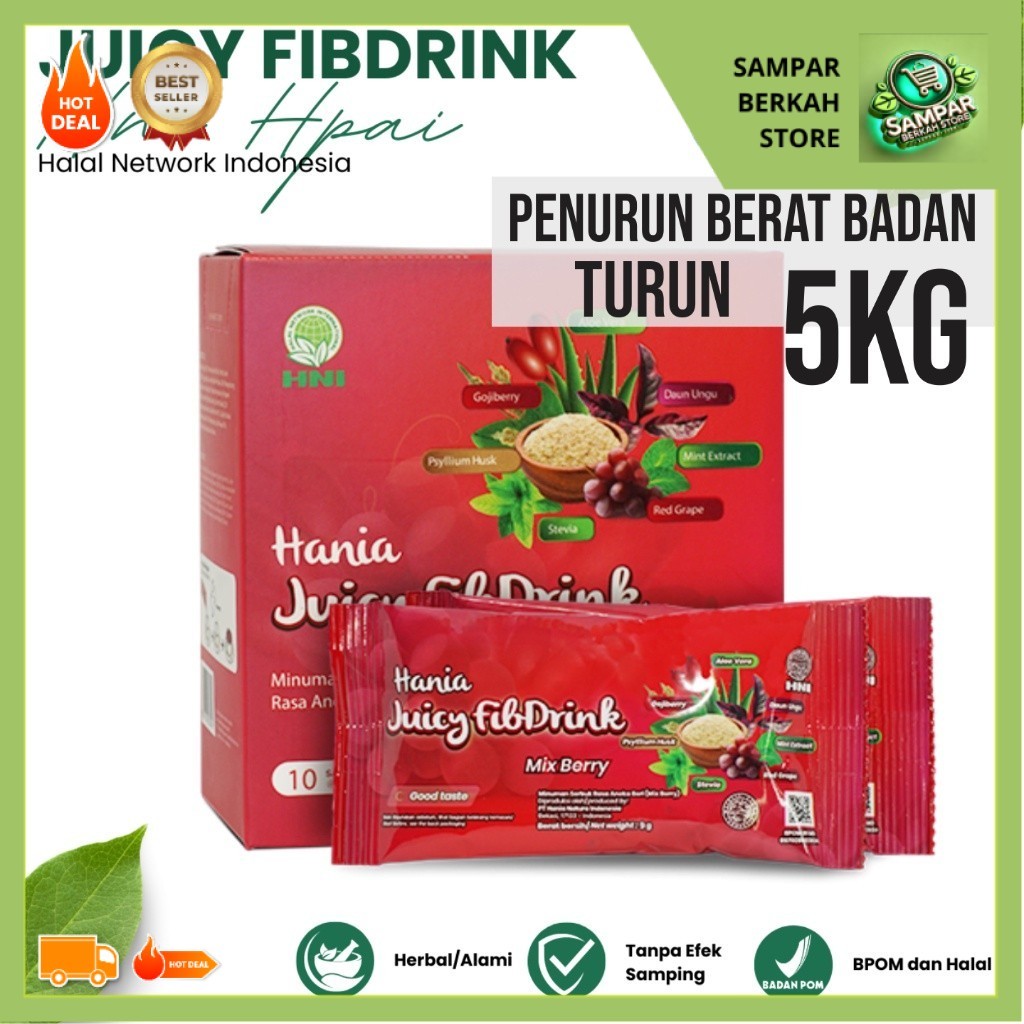 Produk Halal; Hania Juicy Fibdrink Mixberry (HERBAL DIET ALAMI) SEMINGGU TURUN 3-5 KG - HNI HPAI BPO