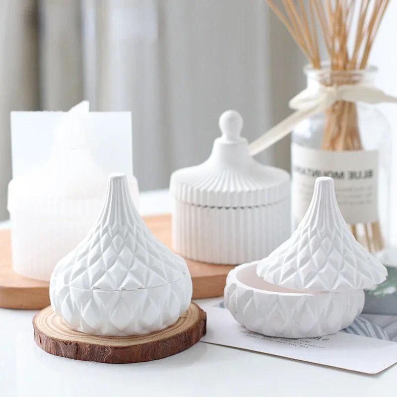 

Concrete Candle Vessel Molds with Lid Mold Silicone Storage Box Molds Jesmonite Terazzo Cement Candle Holder Mold Wholesale