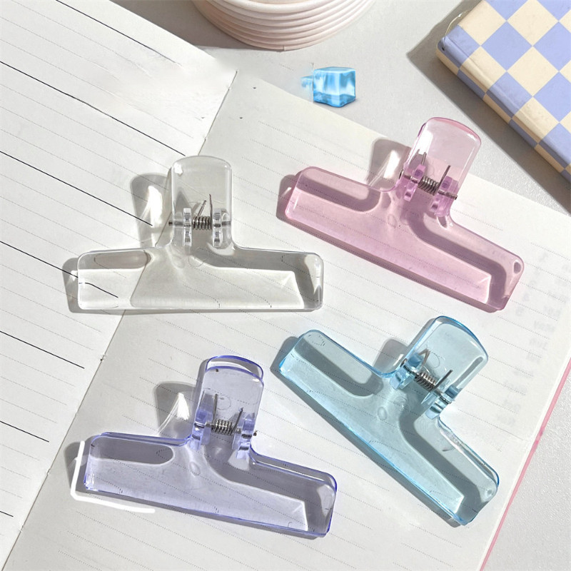 

4 Pcs Transparent Jelly Folder Student Paper Clip Acrylic Clear Long Tail Clip Ice Storage Clip