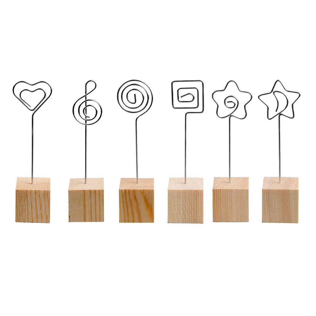 

Cute Design Clamps Stand Round Wooden Holder Place Card Paper Clamp Desktop Decoration Table Numbers Holder Photos Clips