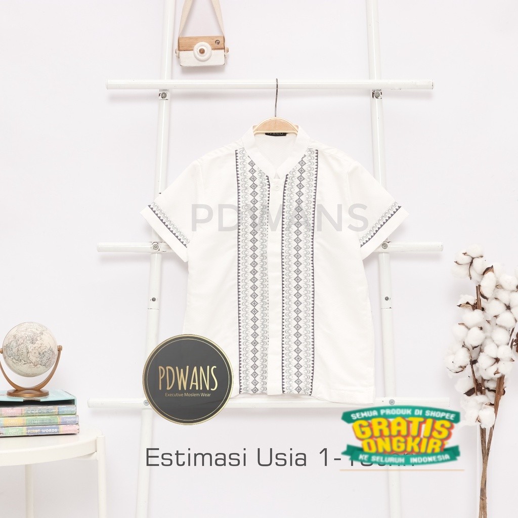 Baju Koko Anak Remaja Tanggung Lengan Pendek Putih Kemeja Koko Muslim Bordir PDWANS - ALS07TGG/ TK S