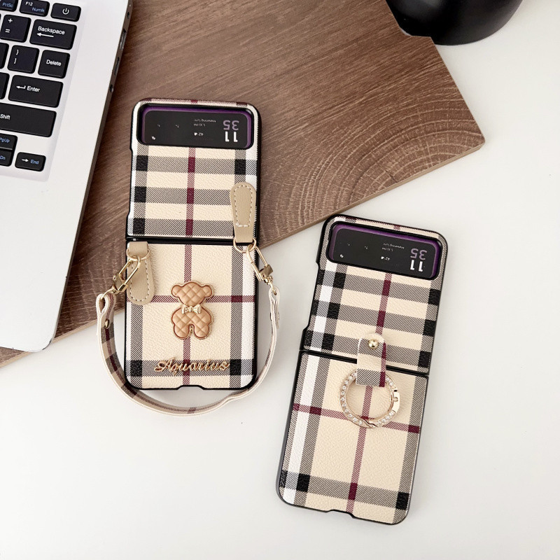 Untuk Motorola Moto Razr 40Ultra Razr 40 Rhombus Bear Pu Leather Anti Fall Protective Cover