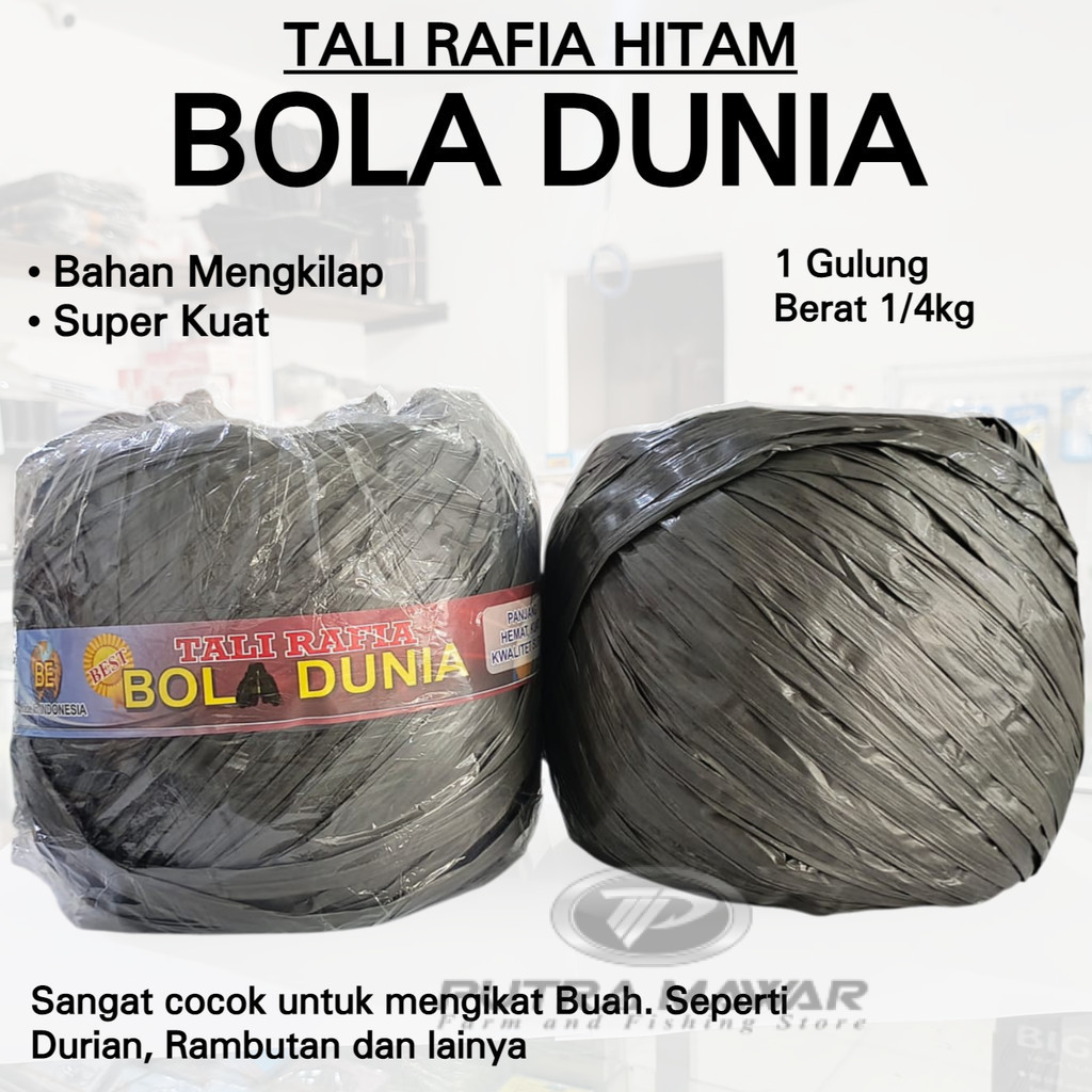 Tali Rafia Bola Dunia Warna Hitam Gulungan Besar  Serbaguna Sangat Kuat Untuk Mengikat Buah Durian
