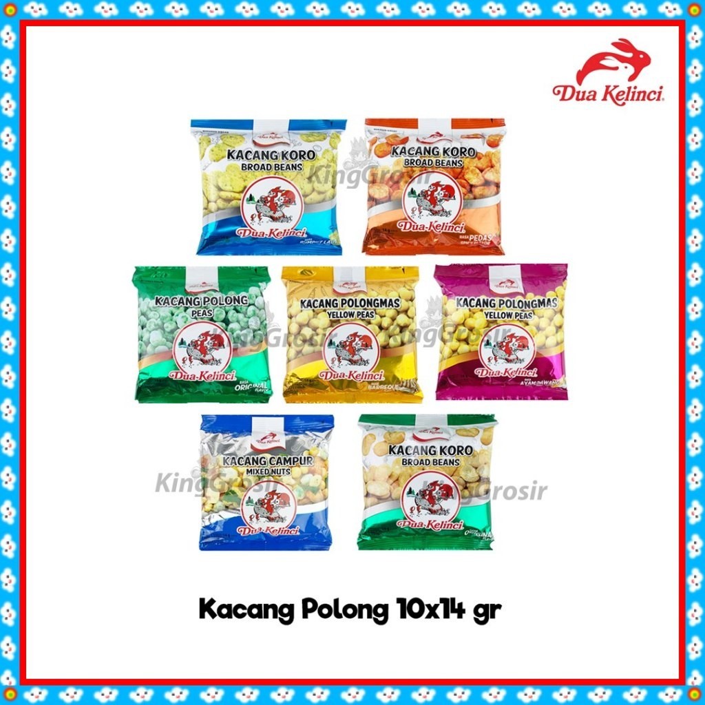 

Dua Kelinci Kacang Renceng isi 10 sachet / Kacang Campur / Kacang Koro / Kacang Polong / Kacang POlongmas pusat grosir jajan hari raya murah