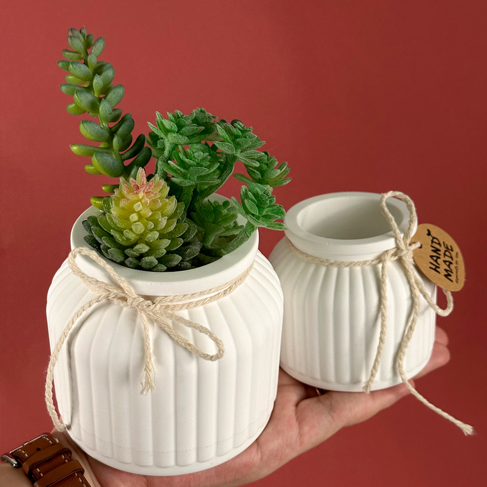 

Concrete Flowerpot Silicone Mold DIY Handmade Round Stripe with Lid Candle Jar Molds Plaster Epoxy Resin Storage Box Craft Mould