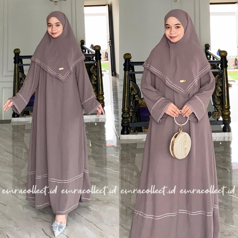 SADIA DRESS ESET HIJAB | GAMIS VARIASI LINE JAHIT | SETELAN GAMIS HITAM UMROH HAJI by Larischa