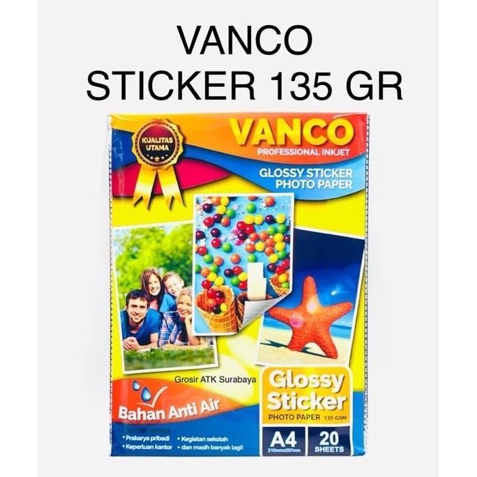 

KERTAS FOTO STICKER VANCO 135 GSM GR / Glossy Sticker Photo Paper