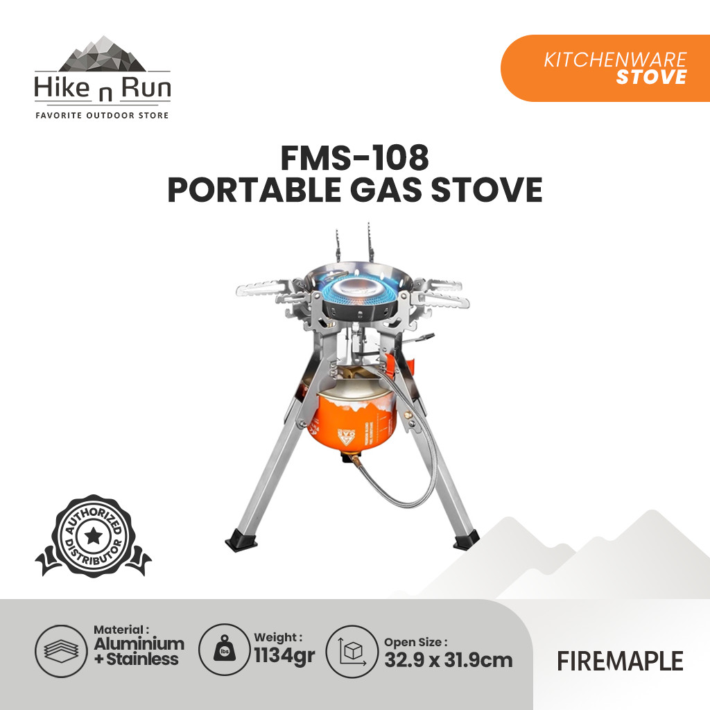 Kompor Lipat Outdoor Fire Maple FMS-108 Portable Gas Stove 3500W dengan Desain Tahan Angin dan Tas Premium