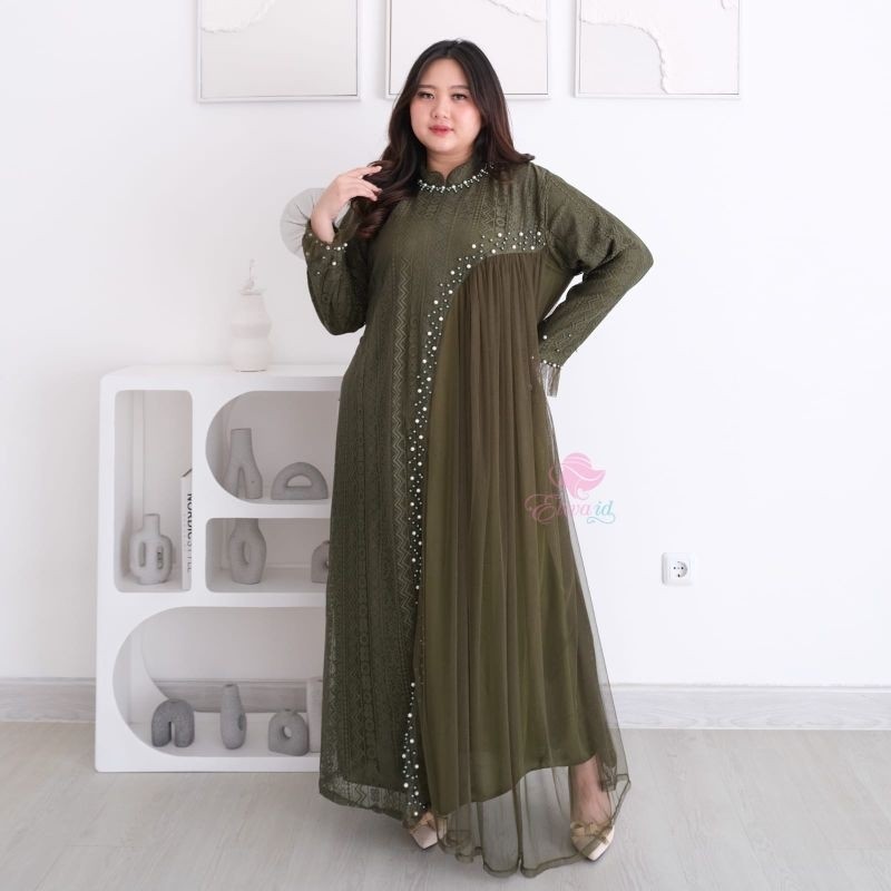 Gamis Abaya Jumbo  Brukat Zanitha Premium Mewah Mutiara LD 130 140 150 cm