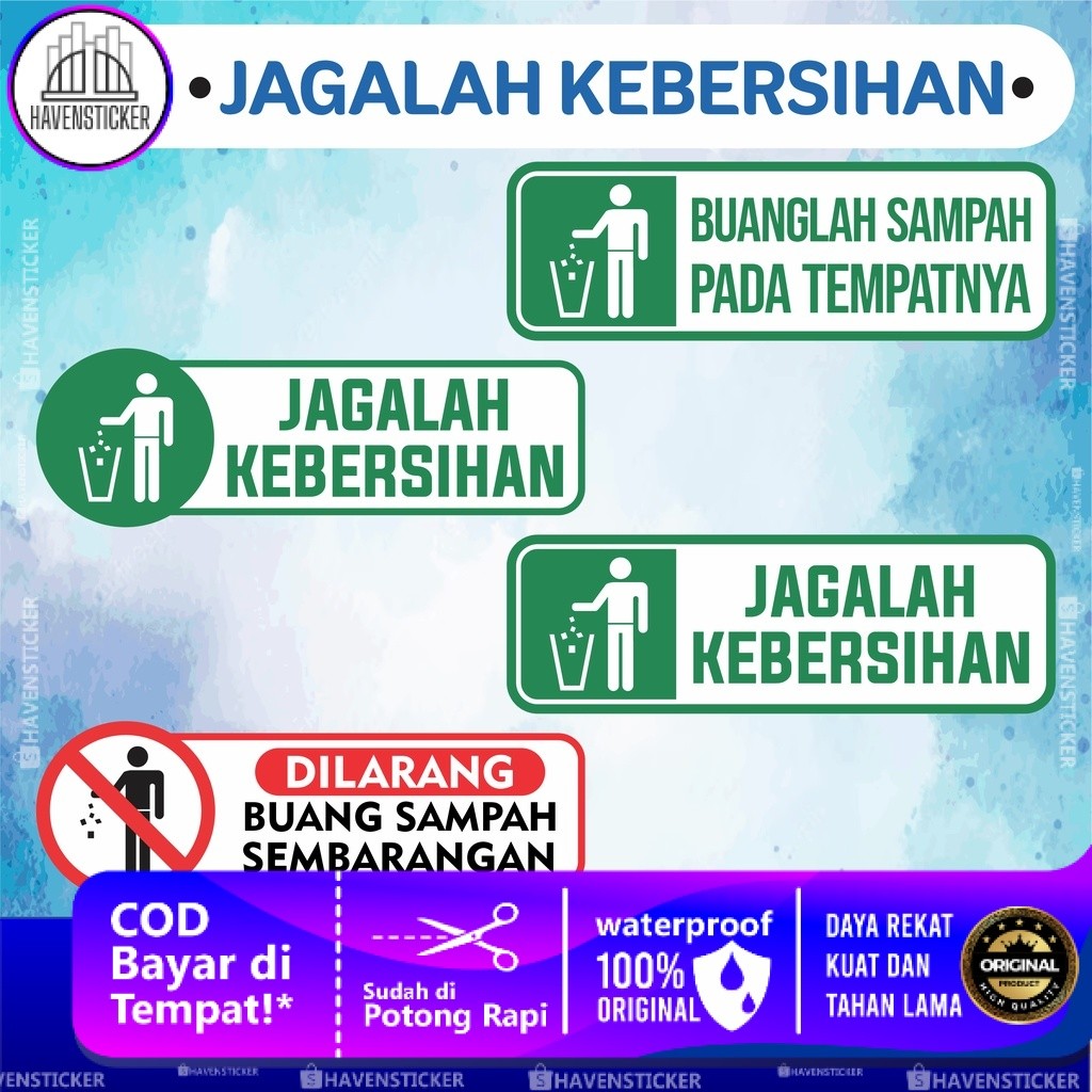 

Stiker Vinyl Anti Air Jagalah Kebersihan Jangan Buang Sampah Sembarangan Laminasi Glossy