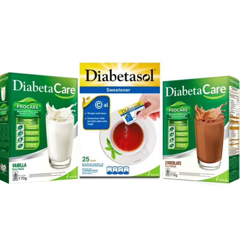 

Diabetasol diabetacare sweet coklat vanila 170gr 500gr 1box isi25sachetc 50sachet 100sachet